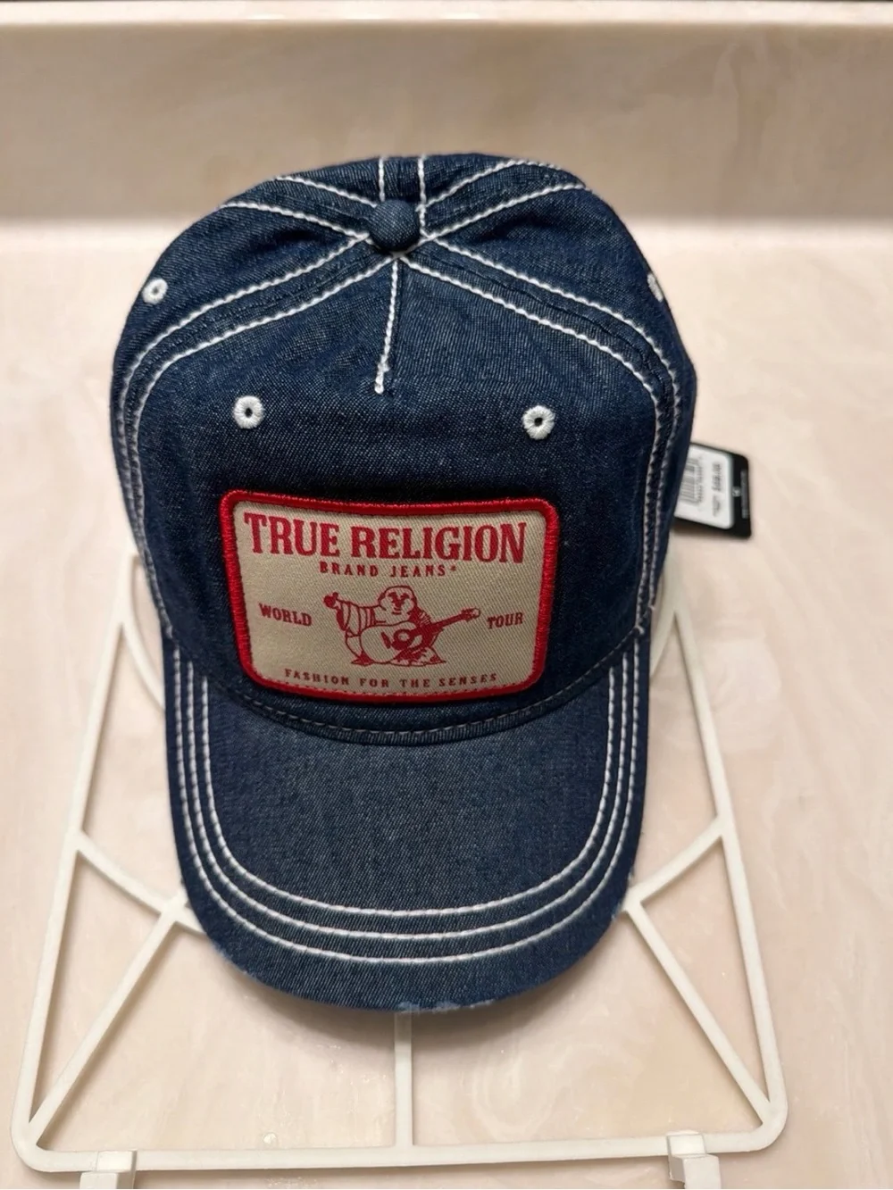 True Religion Denim Baseball Cap - Blue with Red Patch
